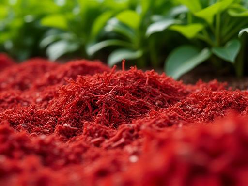 Fresh red mulch installation in a flower bed